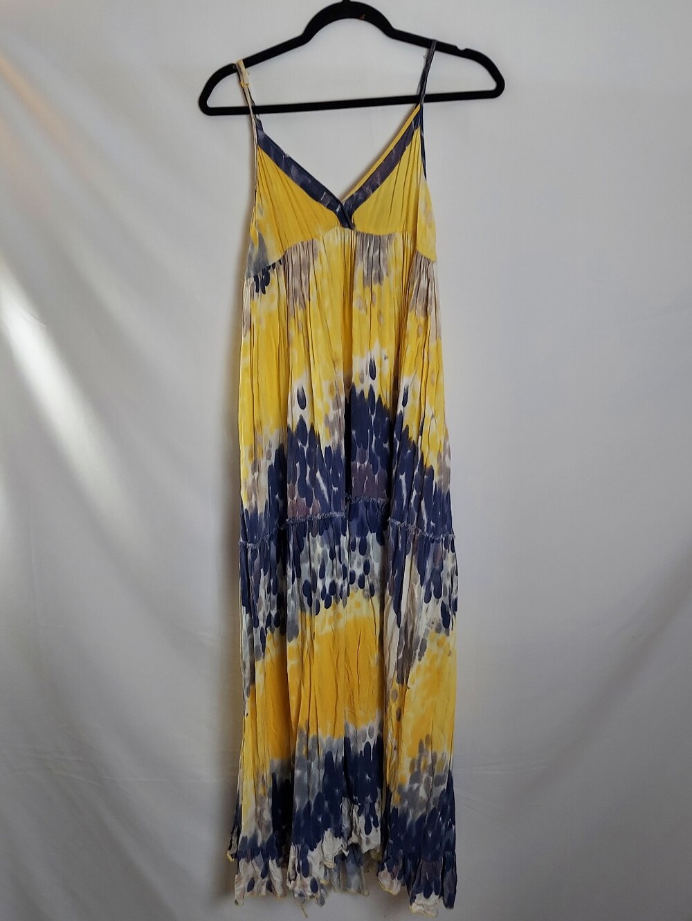 Angie Yellow and Navy Tie-Dye Maxi Dress